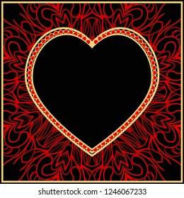 Invitation card with heart and floral ornament. Vector illustration. Template design for greeting and wedding card.