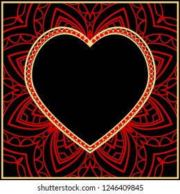 Invitation card with heart and floral ornament. Vector illustration. Template design for greeting and wedding card.