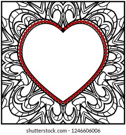 Invitation card with heart and floral ornament. Vector illustration. Template design for greeting and wedding card.