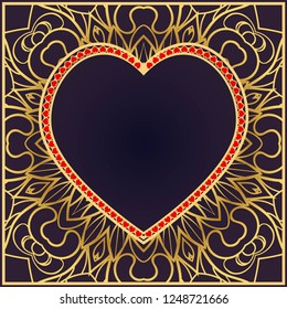 Invitation card with heart and floral ornament. Vector illustration. Template design for greeting and wedding card.