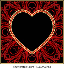 Invitation card with heart and floral ornament. Happy Valentines Day Background. Vector illustration