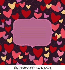 invitation card with heart on turn blue background