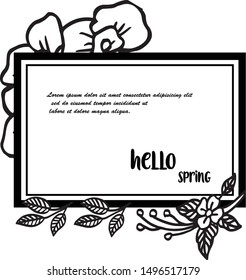 Invitation card of hello spring, border frame with leaf floral, elegant isolated on white background. Vector