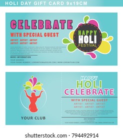 Invitation card for Holi festival celebration with list for special guest. Vector template