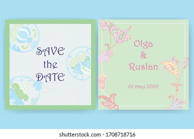 Invitation (card) for a holiday in the old Russian style. Romantic floral style. Natural motives.