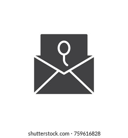 Invitation card icon vector, filled flat sign, solid pictogram isolated on white. Envelope with a party card symbol, logo illustration