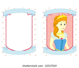 Invitation card with an illustration of a princess and an empty space for information at the other side
