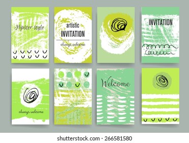 Invitation. Card with ink grunge texture. Vintage creative cards. Hand drawn hipster textures made with Ink. Retro patterns for Posters, Flyers and Banner Designs.