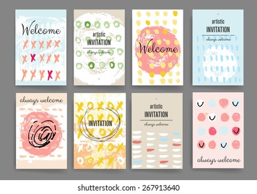 Invitation. Card with ink grunge texture. Vintage creative cards. Hand drawn textures made with Ink. Retro patterns for Posters, Flyers and Banner Designs.
