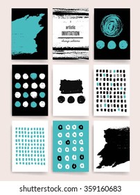 Invitation. Card with ink grunge texture. Vintage creative cards. Hand drawn textures made with Ink. Retro patterns for Posters, Flyers and Banner Designs.