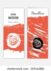 Invitation. Card with ink grunge texture. Vintage creative cards. Hand drawn textures made with Ink. Retro patterns for Posters, Flyers and Banner Designs.
