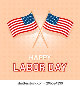Invitation card to the Labor Day. Native American flags crossed each other on the colored background. Illustration in a flat style. Fully editable vector.