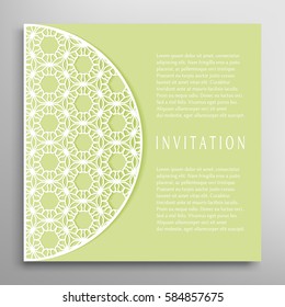 Invitation or Card with lace border pattern, mandala element. Decorative openwork filigree template for Wedding, Valentine's day greeting cards, Birthday Invitations. Abstract doodle floral background
