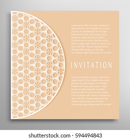 Invitation or Card with lace border pattern, mandala element. Decorative openwork filigree template for Wedding, Valentine's day greeting cards, Birthday Invitations. Abstract doodle floral background