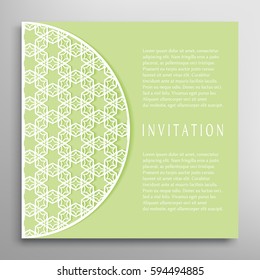 Invitation or Card with lace border pattern, mandala element. Decorative openwork filigree template for Wedding, Valentine's day greeting cards, Birthday Invitations. Abstract doodle floral background