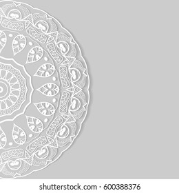 Invitation or Card with lace border pattern, mandala element. Decorative openwork filigree template for Wedding, Valentine's day greeting cards, Birthday Invitations. Abstract doodle floral background