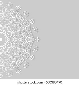 Invitation or Card with lace border pattern, mandala element. Decorative openwork filigree template for Wedding, Valentine's day greeting cards, Birthday Invitations. Abstract doodle floral background