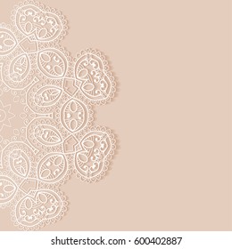 Invitation or Card with lace border pattern, mandala element. Decorative openwork filigree template for Wedding, Valentine's day greeting cards, Birthday Invitations. Abstract doodle floral background