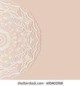 Invitation or Card with lace border pattern, mandala element. Decorative openwork filigree template for Wedding, Valentine's day greeting cards, Birthday Invitations. Abstract doodle floral background