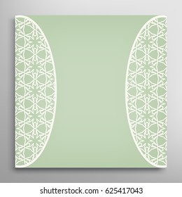 Invitation or Card with lace border pattern, mandala element. Decorative openwork filigree template for Wedding, Valentine's day greeting cards, Birthday Invitations. Abstract doodle floral background