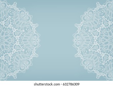 Invitation or Card with lace border pattern, mandala element. Decorative openwork filigree template for Wedding, Valentine's day greeting cards, Birthday Invitations. Abstract doodle floral background
