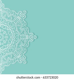 Invitation or Card with lace border pattern, mandala element. Decorative openwork filigree template for Wedding, Valentine's day greeting cards, Birthday Invitations. Abstract doodle floral background