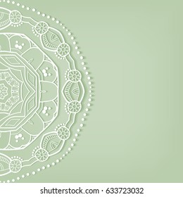 Invitation or Card with lace border pattern, mandala element. Decorative openwork filigree template for Wedding, Valentine's day greeting cards, Birthday Invitations. Abstract doodle floral background