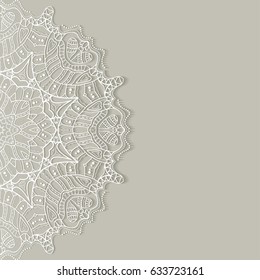 Invitation or Card with lace border pattern, mandala element. Decorative openwork filigree template for Wedding, Valentine's day greeting cards, Birthday Invitations. Abstract doodle floral background