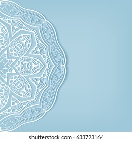 Invitation or Card with lace border pattern, mandala element. Decorative openwork filigree template for Wedding, Valentine's day greeting cards, Birthday Invitations. Abstract doodle floral background