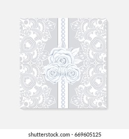  invitation card with lace decoration for wedding, birthday, Valentine's day and other holidays. Template vector frame. 