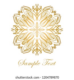 Invitation card with lace floral ornament. Vintage gold lace on white background with place for text.It can be used for decorating of invitations, cards. Vector illustration in floral style