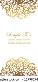 Invitation card with lace ornament.Vintage gold lace on white background with place for text.It can be used for decorating of invitations, cards. Vector illustration in asian, arabic and east style.