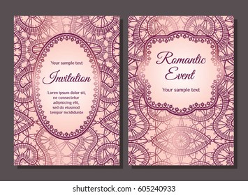 Invitation card with lace pattern, template for your design.Set