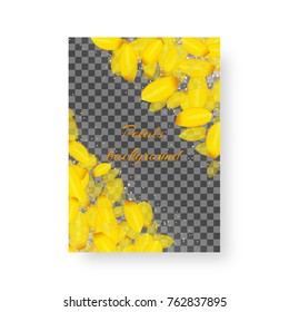Invitation card layout with flying yellow petals of yellow hyacinths on a transparent background