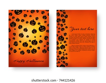 Invitation card layout with soaring black pumpkins for festive halloween design