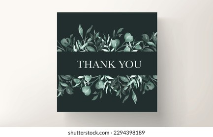 invitation card with leaves and flowers watercolor