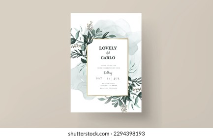 invitation card with leaves and flowers watercolor