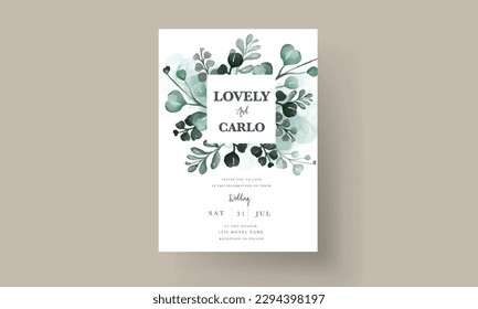 invitation card with leaves and flowers watercolor