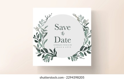 invitation card with leaves and flowers watercolor
