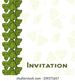 Invitation card with leaves of Ginkgo biloba. Vector ecological illustration from set