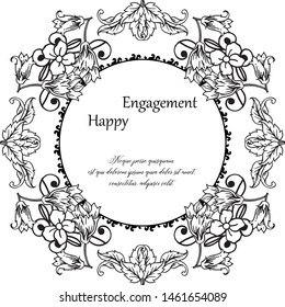 Invitation card with lettering happy engagement, vintage floral frame. Vector