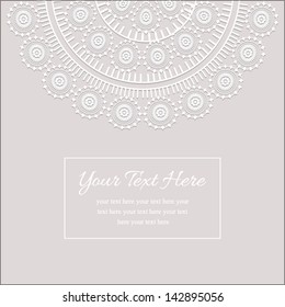 Invitation card, with light beige background and Ornamental half round lace pattern and place for text. for invitation, backdrop, card, brochure, banner, border, wallpaper. Vector eps10, illustration.