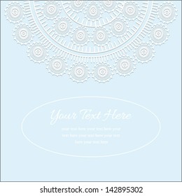 Invitation card, with light blue background and Ornamental half round lace pattern and place for text. for invitation, backdrop, card, brochure, banner, border, wallpaper.Vector eps10,illustration.