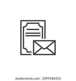 Einladungs-Kartenliniensymbol. lineares Stilzeichen für mobiles Konzept und Webdesign. Umschlagskorrektur-Vektorsymbol Symbol, Logo-Abbildung. Vektorgrafik