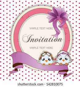 invitation card with love birds and ribbon