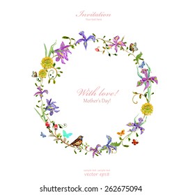 Invitation card with love. mother's Day. watercolor flowers