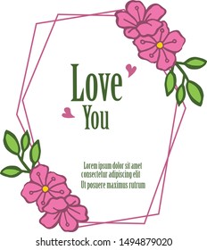Invitation card love you with beautiful pattern art of pink floral frame. Vector