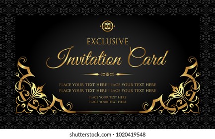 Invitation card - luxury black and gold design in vintage style