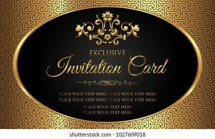 Invitation card - luxury black and gold vintage style