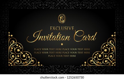 Invitation card luxury design - black and gold vintage style